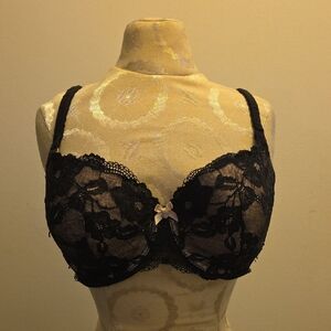 Victoria's Secret Black Lace Bra with Cream Bow